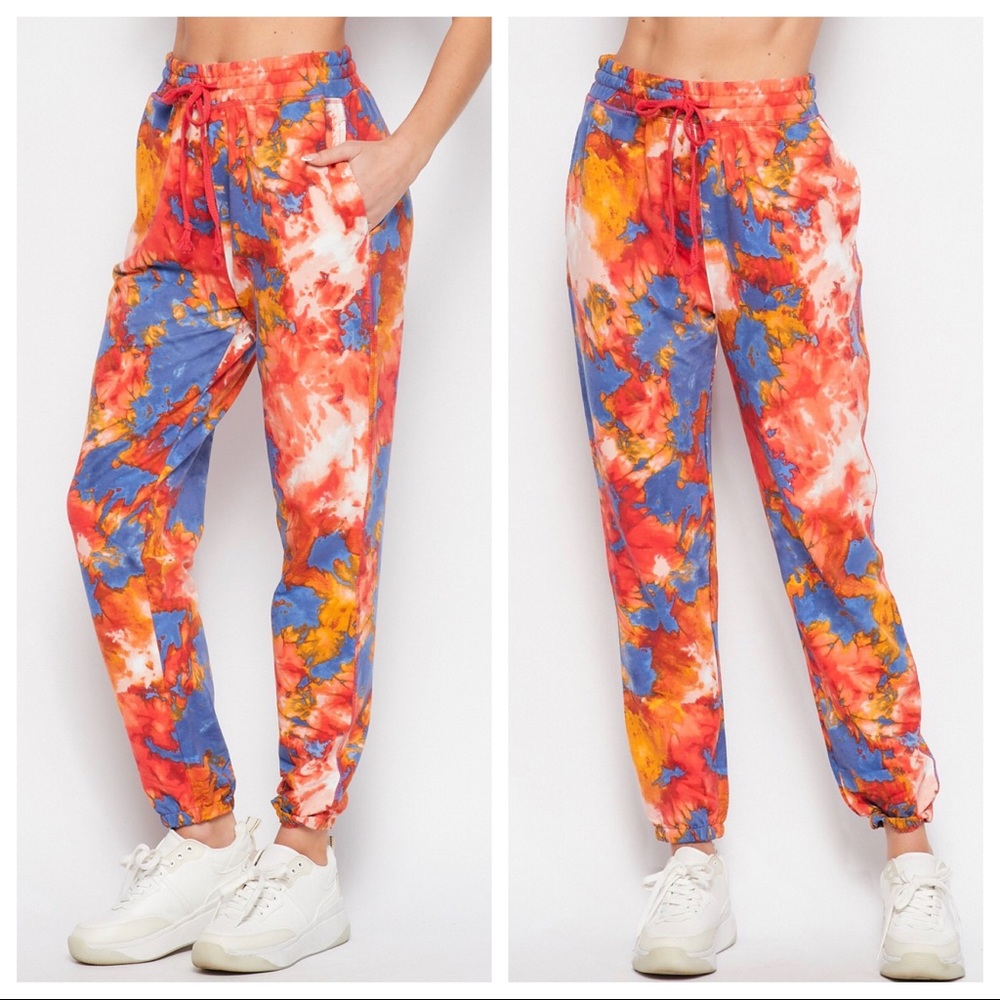 Cotton blend colorful Tie Dye side pockets joggers - Picture 2 of 3